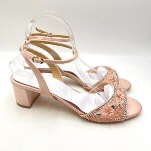 Badgley Mischka Size 9.5 Soft Blush Pink Jewel Floral Dress Sandals‎ Heels Shoes